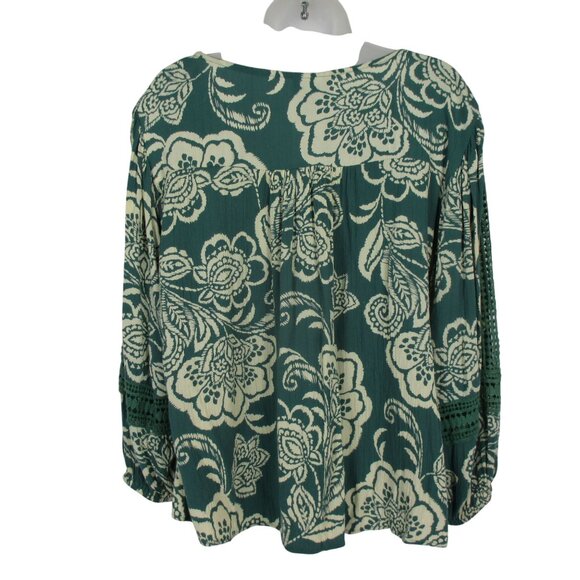Angie Green Floral Peasant Sleeve & Boho Inspired Blouse Top Romantic Size L - Picture 4 of 8